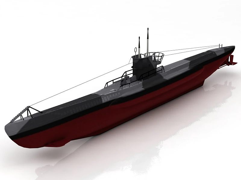 U Boat Type VII B Submarine 3D Model .c4d .max .obj .3ds .fbx .stl .blend 