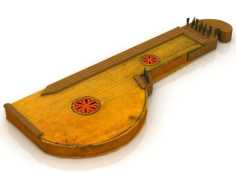 Zither Musical Instrument 3D Model .c4d .max .obj .3ds .fbx .stl .blend