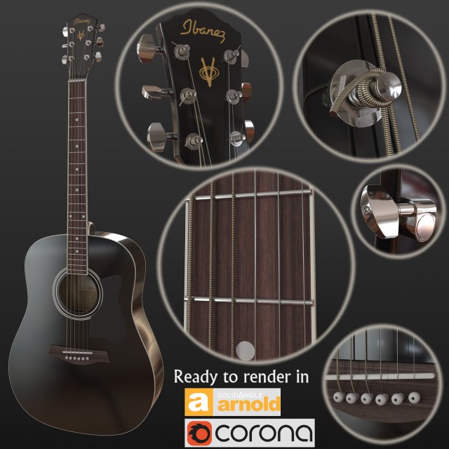 guitar black 3D Model .c4d .max .obj .3ds .fbx .stl .blend