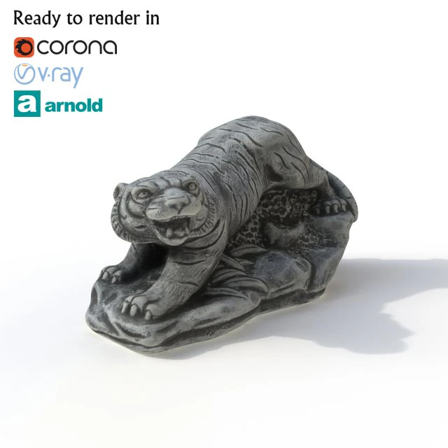 statuette tiger 3D Model .c4d .max .obj .3ds .fbx .stl .blend