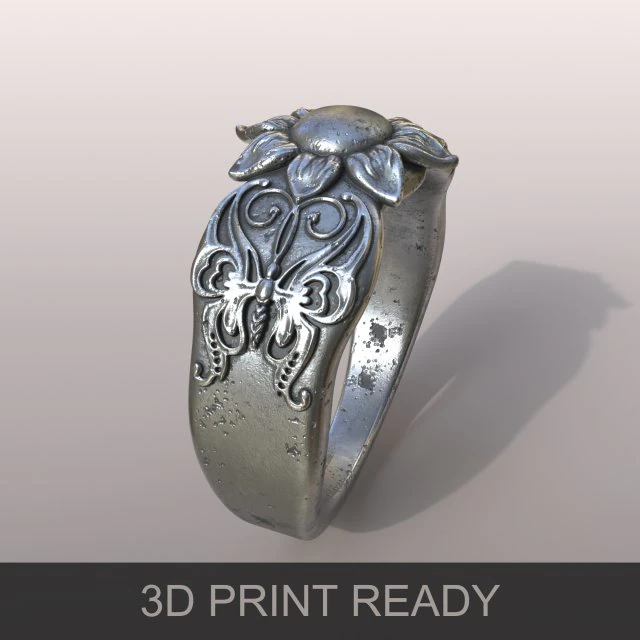 ring butterfly 3D Print Model .c4d .max .obj .3ds .fbx .stl .blend