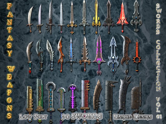 medieval fantasy sword collection vol01 3Dモデル .c4d .max .obj .3ds .fbx .stl .blend 