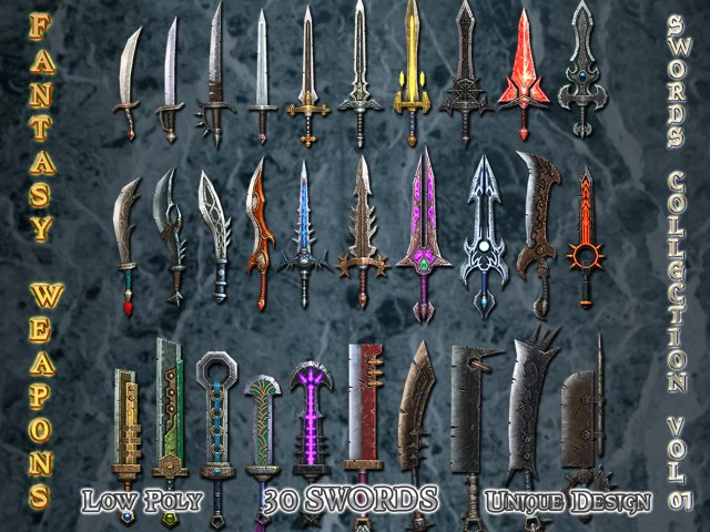 medieval fantasy sword collection vol01 3D Model .c4d .max .obj .3ds .fbx .stl .blend 