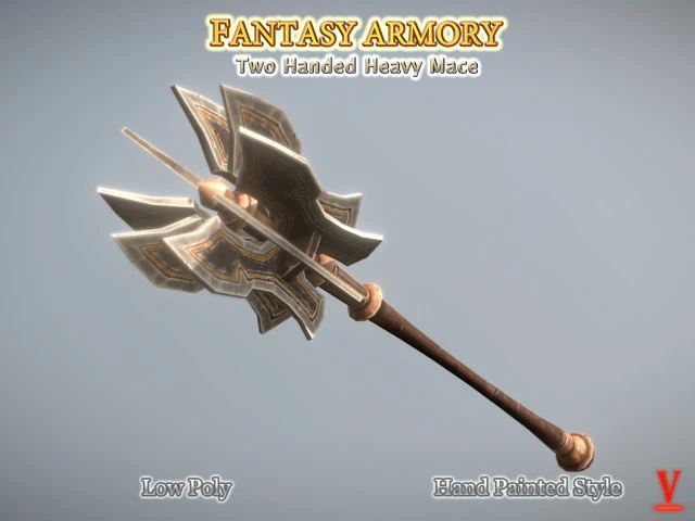 medieval fantasy two handed mace 01 3D Model .c4d .max .obj .3ds .fbx .stl .blend 