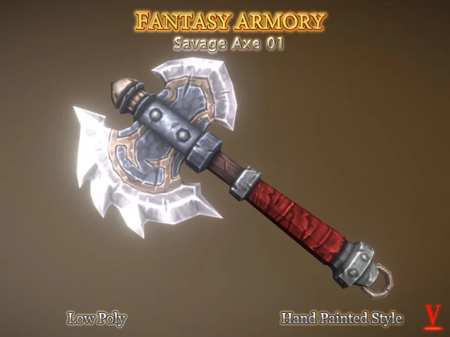 medieval fantasy savage axe 01 3D Model .c4d .max .obj .3ds .fbx .stl .blend 