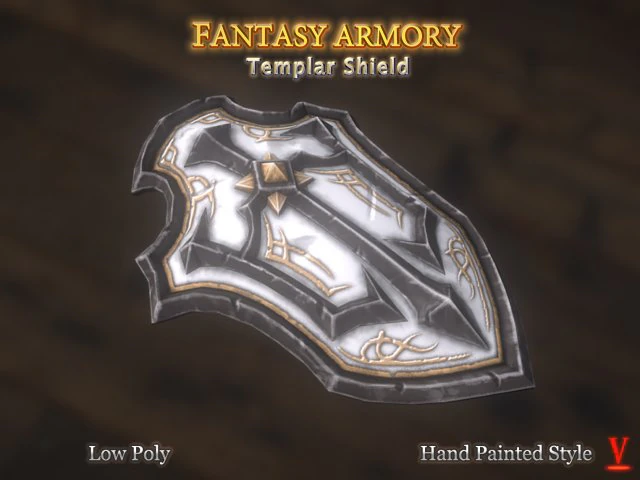 fantasy armory - templar shield 01 3D Model .c4d .max .obj .3ds .fbx .stl .blend 