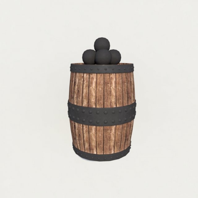 old barrel with canon balls 3D 模型 .c4d .max .obj .3ds .fbx .stl .blend 