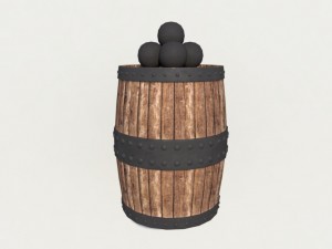 old barrel with canon balls 3D Модель