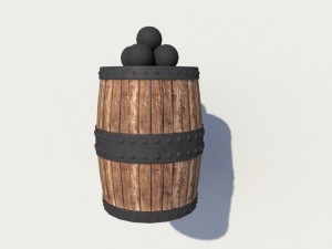 old barrel with canon balls 3D 模型