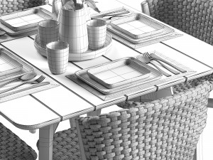 ethimo knit dining chair and square table 3D Model