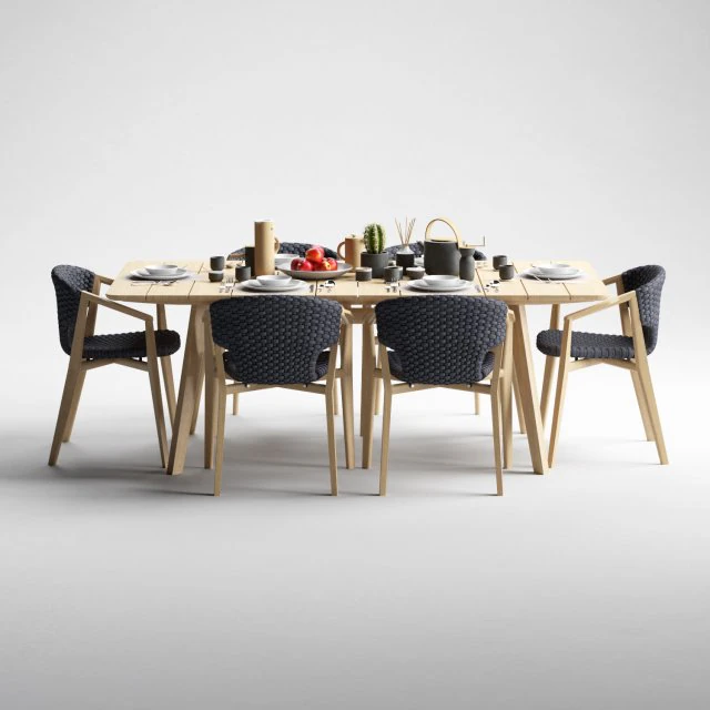 ethimo knit dining armchair and xl rectangular table 3D Model .c4d .max .obj .3ds .fbx .stl .blend