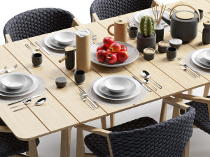 ethimo knit dining armchair and xl rectangular table 3D मॉडल