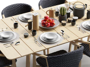 ethimo knit dining armchair and xl rectangular table 3D Model