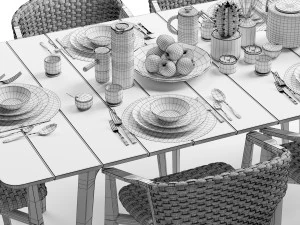 ethimo knit dining armchair and xl rectangular table 3D Model