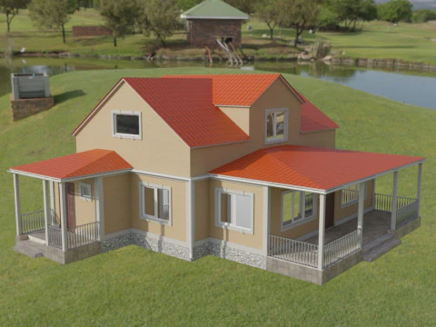 Zweist&ouml;ckiges Familienhaus mit kleiner Terrasse 3D Modell