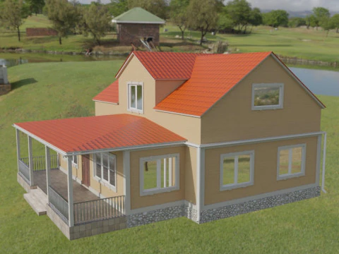 Two-storey family cottage with a small terrace 3D Model