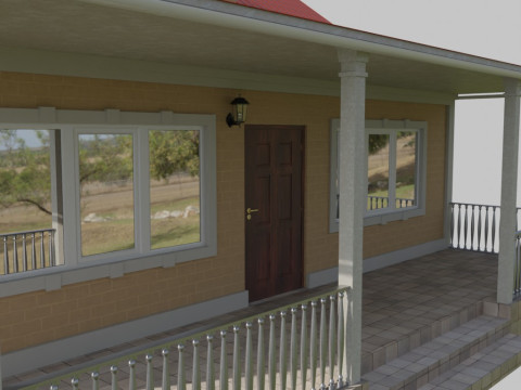 Küçük teraslı iki katlı aile kır evi 3D Model
