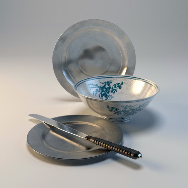 plates and knife from still life Modelo 3D .c4d .max .obj .3ds .fbx .stl .blend 