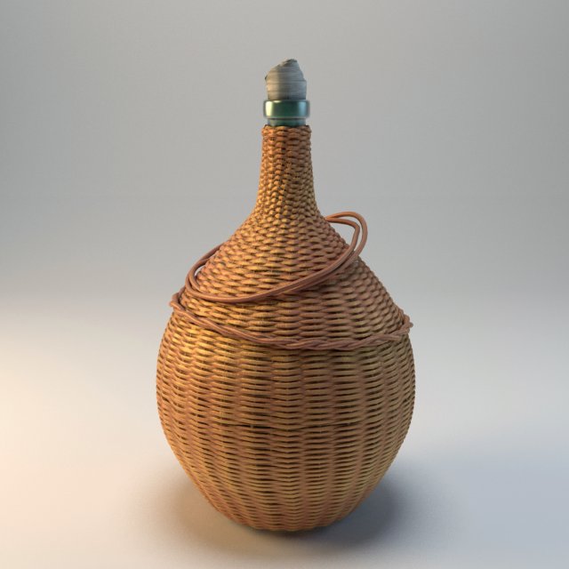 a large bottle in a straw basket 3D 模型 .c4d .max .obj .3ds .fbx .stl .blend 