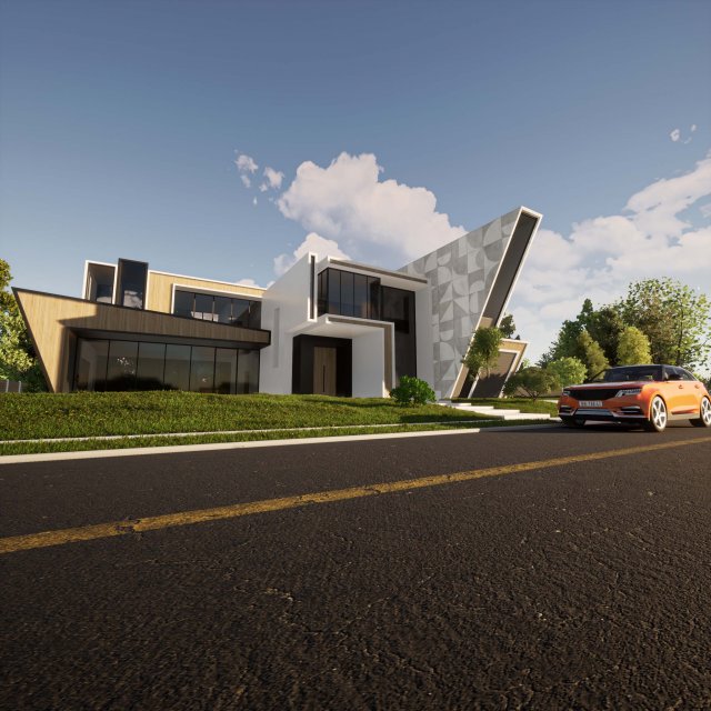 futuristic villa exterior 3D 模型 .c4d .max .obj .3ds .fbx .stl .blend 