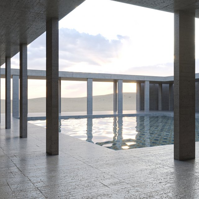 desert square concrete landscape with pool 3D Modell .c4d .max .obj .3ds .fbx .stl .blend