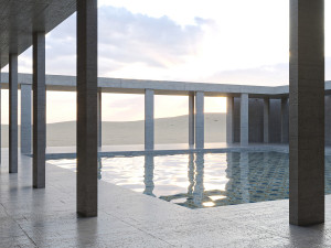 desert square concrete landscape with pool 3D Model