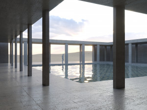 desert square concrete landscape with pool 3D Modell