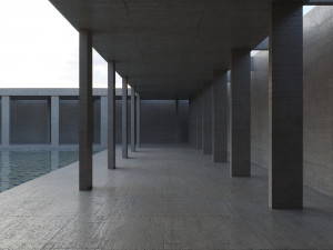 desert square concrete landscape with pool 3D Modell