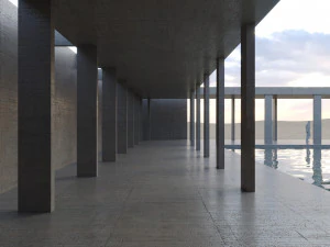 desert square concrete landscape with pool 3D Model