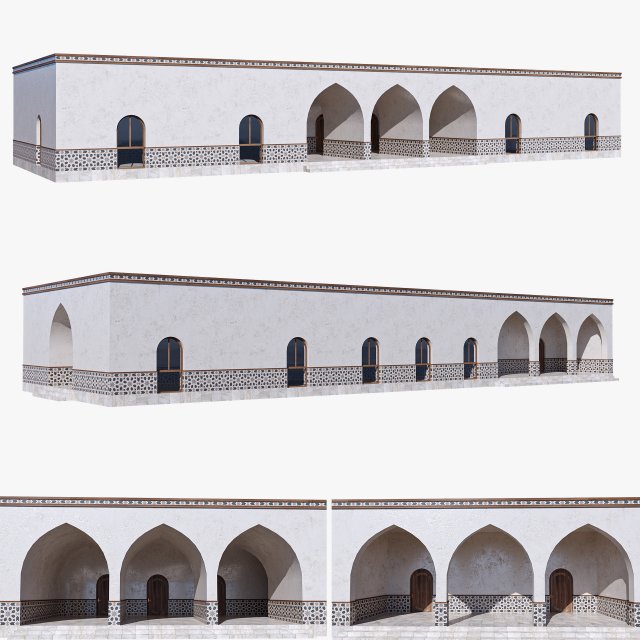 Islamic Architecture Arched Building 3D Model .c4d .max .obj .3ds .fbx .stl .blend 