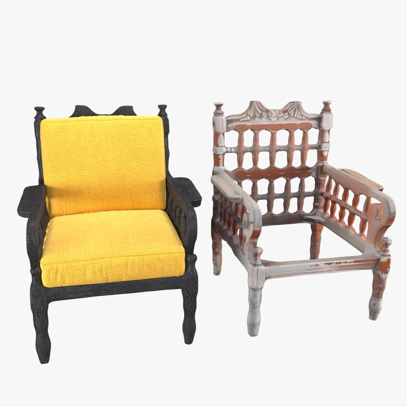 Old wood armchair before and after renewal 3D Model .c4d .max .obj .3ds .fbx .stl .blend 
