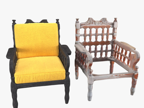 Old wood armchair before and after renewal Model 3D