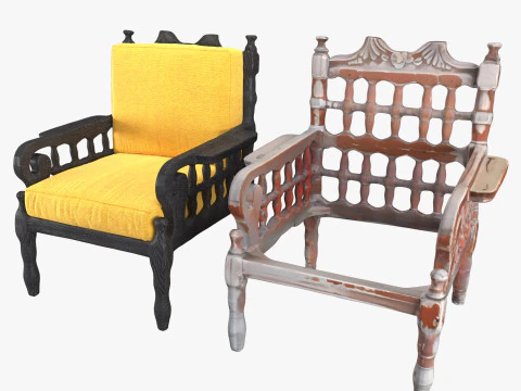 Old wood armchair before and after renewal 3D Model