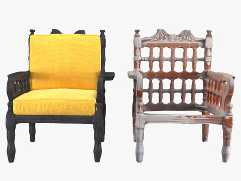Old wood armchair before and after renewal Modelo 3D