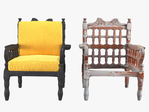 Old wood armchair before and after renewal 3D Model
