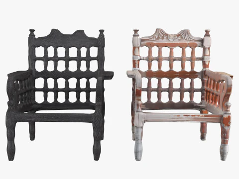 Old wood armchair before and after renewal 3D Model