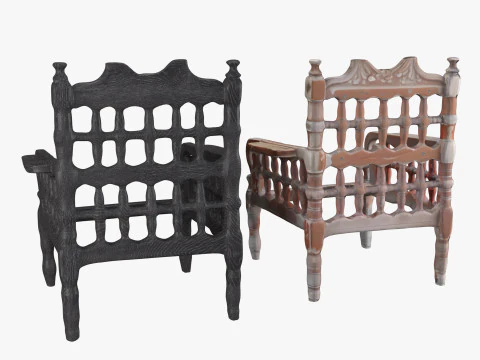 Old wood armchair before and after renewal 3D Model