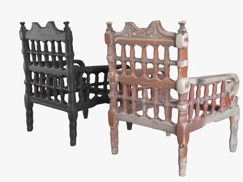 Old wood armchair before and after renewal 3D Model