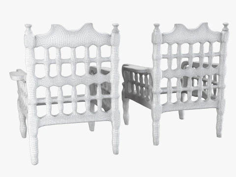 Old wood armchair before and after renewal 3D Model