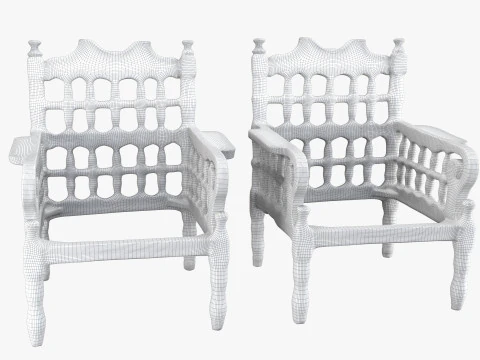 Old wood armchair before and after renewal 3D Model