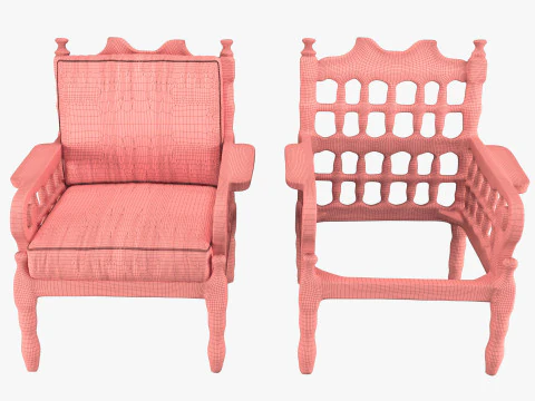 Old wood armchair before and after renewal 3D Model
