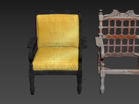 Old wood armchair before and after renewal 3D Model