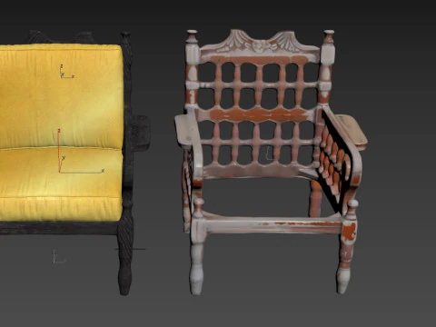 Old wood armchair before and after renewal 3D Model