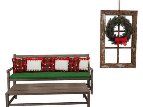 Banco de madera decoración navideña. Modelo 3D