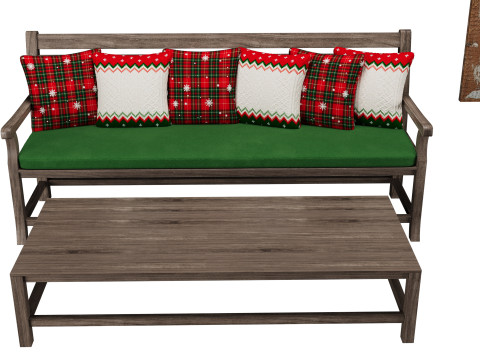 Новорічна прикраса дерев'яної лавки 3D Модель