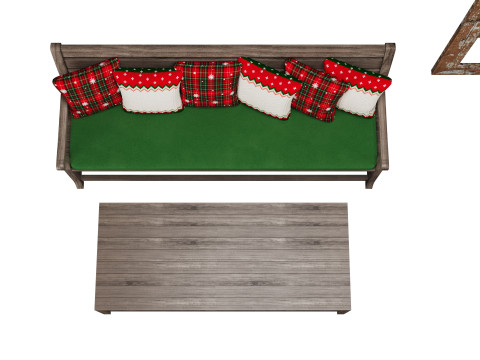 Новорічна прикраса дерев'яної лавки 3D Модель