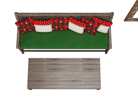 Wood bench Christmas decoration 3D Model