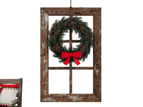 Новорічна прикраса дерев'яної лавки 3D Модель