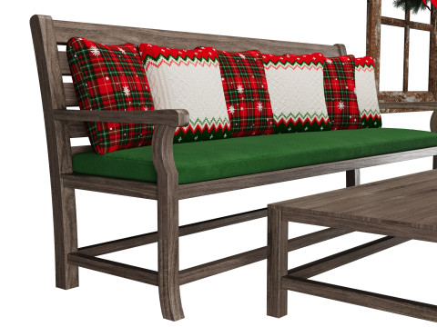 Новорічна прикраса дерев'яної лавки 3D Модель
