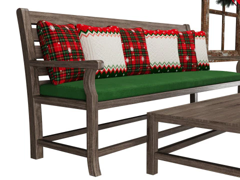 Wood bench Christmas decoration 3D Model